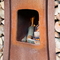 पिछवाड़े के लिए तेंदु डिजाइन कोर्टेन स्टील आउटडोर फायरप्लेस लकड़ी भंडारण